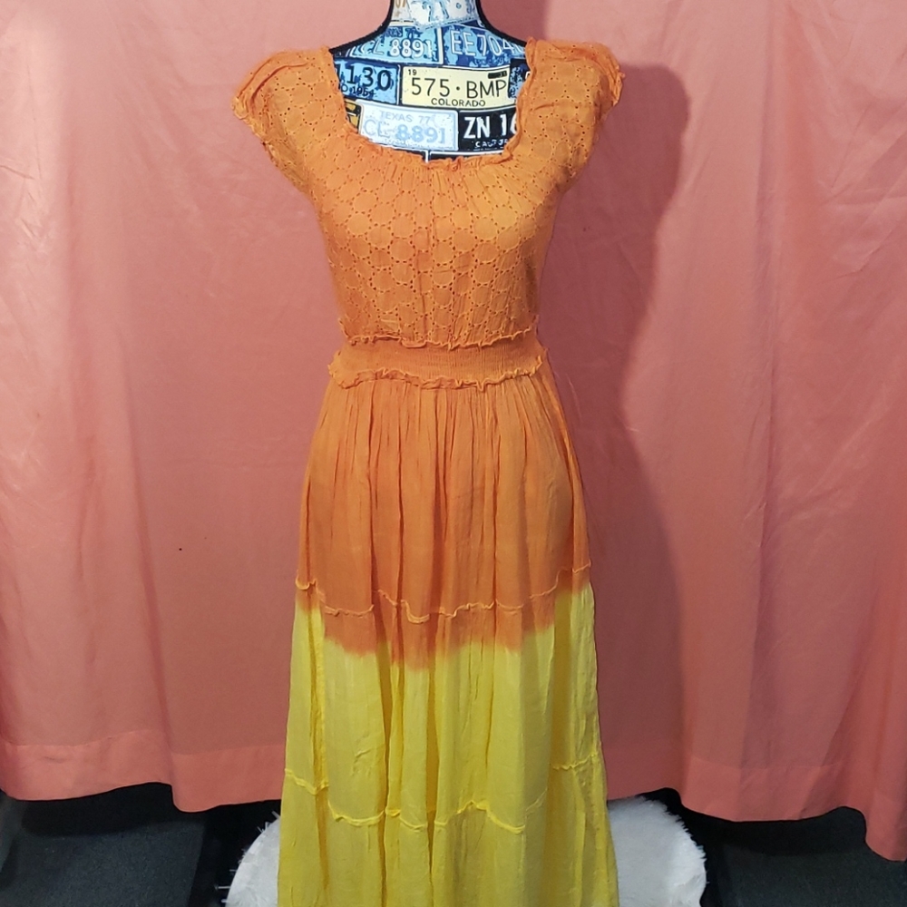Orange and yellow boho long dress